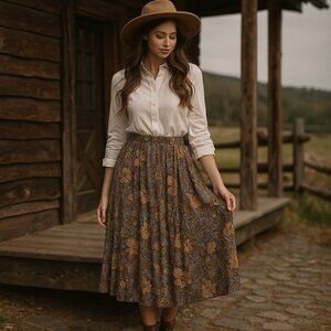 Bianca Nygard Floral Pleated Maxi Skirt Cottagecore Style Size 8